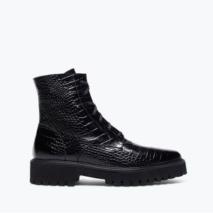 Freda Salvador Emi combat boot black croc size 9.5